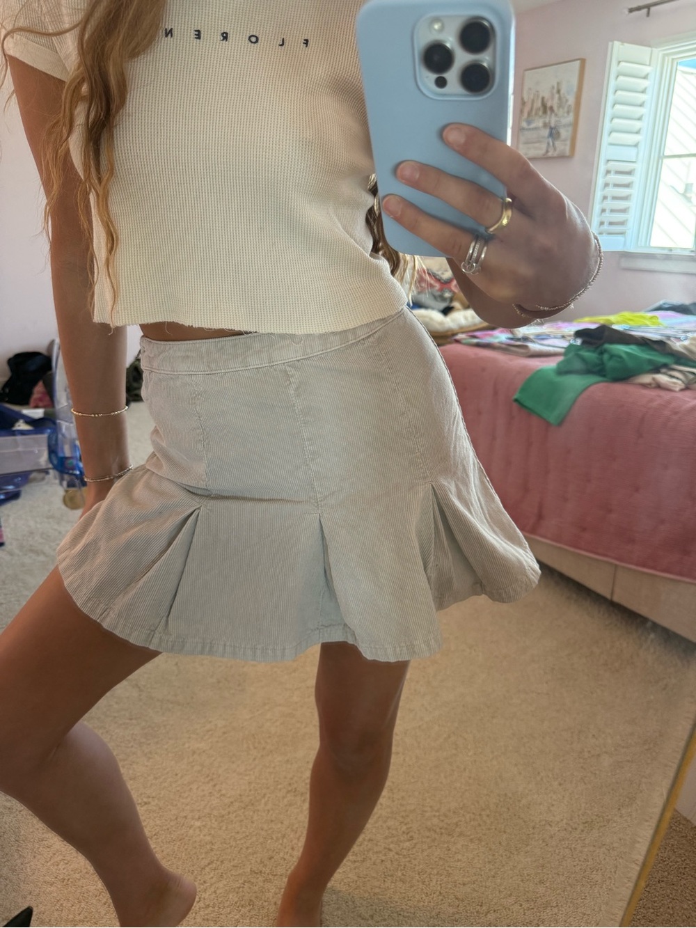 Urban outfitters Women’s Cream Corduroy Flared Mini Skirt